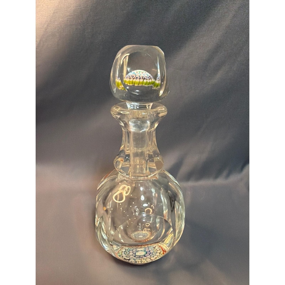 Vintage Murano Millefiori Art Glass Decanter with Paperweight Stopper Clear